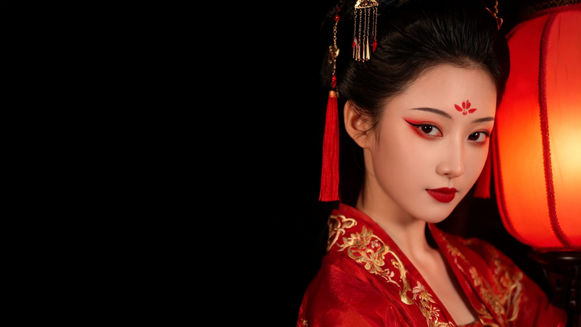 Chinese guofeng makeup and red hanfu by Popstar Lab
